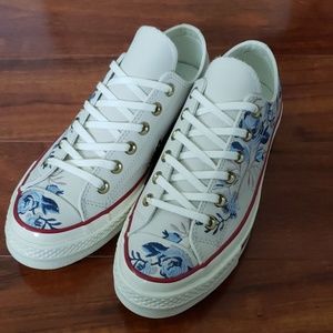 Cream Leather 70's Lo Top Converse with Roses